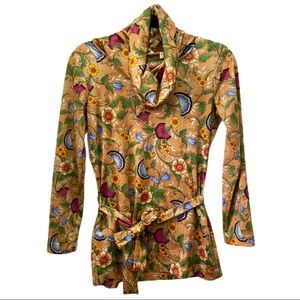 Vintage Asian Floral Cowl Neck Belted Tunic Top S